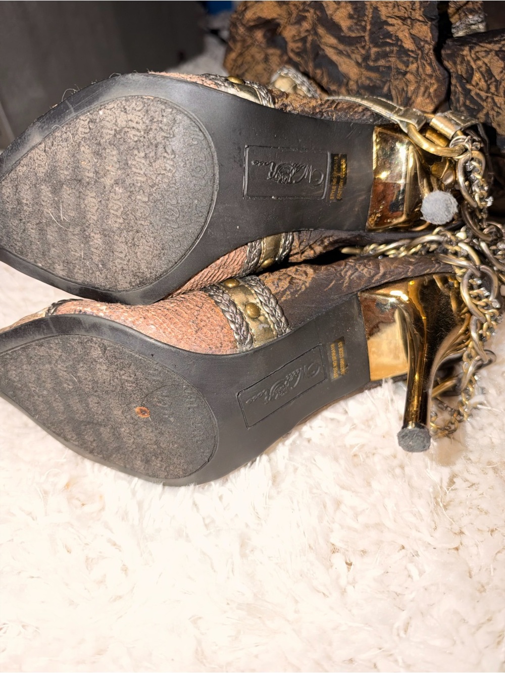 Vintage Y2K Wild Rose Brown & Gold Snakeskin Print Boots - Picture 6 of 11